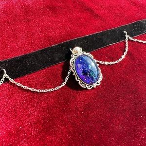 Blue Pendant Chain Choker, Gothic Choker, Blue Black Necklace, Gothic Jewelry